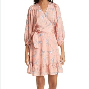 By TiMo Peach Floral Wrap Dress with Waist Tie size large